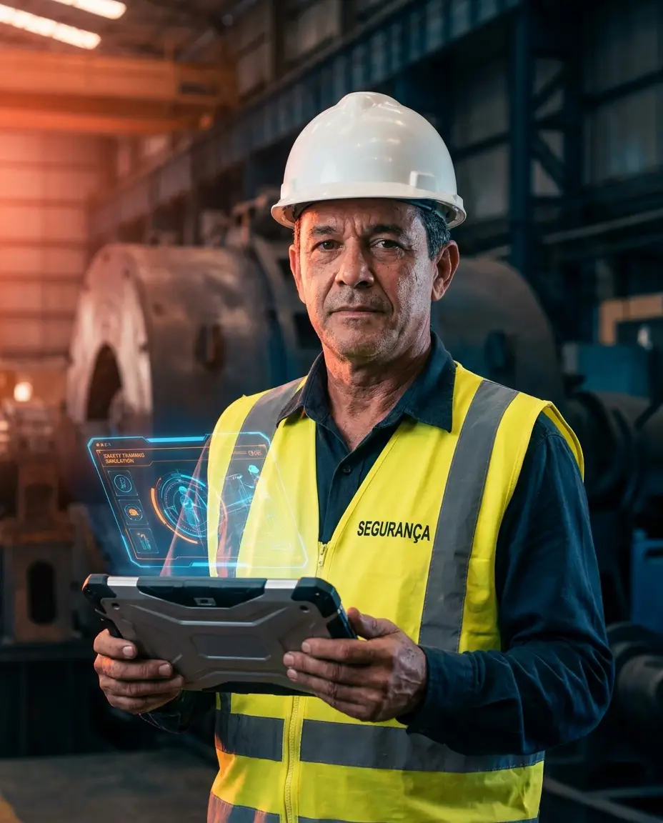 Operador em treinamento de segurança na simulação 3D